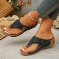thumbnail image 3 of Rokment Womens Platform Wedges Flip Flops Beach Slides Orthopedic Sandals Summer Comfortable Leather Thongs Walking Dress Slip on Black Size 6, 3 of 6