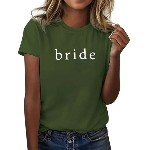 Camiseta informal de mujer con estampado de letras, manga corta y cuello redondo