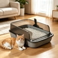 thumbnail image 6 of Cat Litter Box Semi Open High Wall Large Space Kitty Litter Pan with Scoop Spill Guard Open Top Cat Toilet Plastic Gray Litter Tray, 6 of 7
