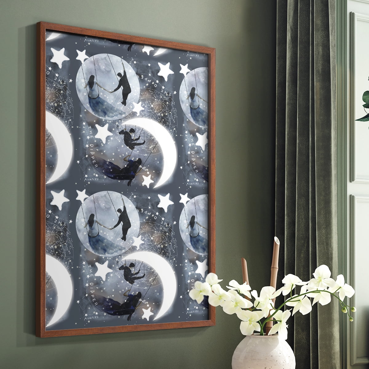 Celestial Love Collection E Framed Print in Brown Solid Wood Framed Print No Nail Hanging