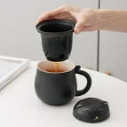 Ceramic Tea Mug with Infuser and Lid, Dingrich 350ml Cute Cat Tea Cup with Filter for Steeping Loose Leaf, Handmade Porcelain Teacup for Home Office (Black)