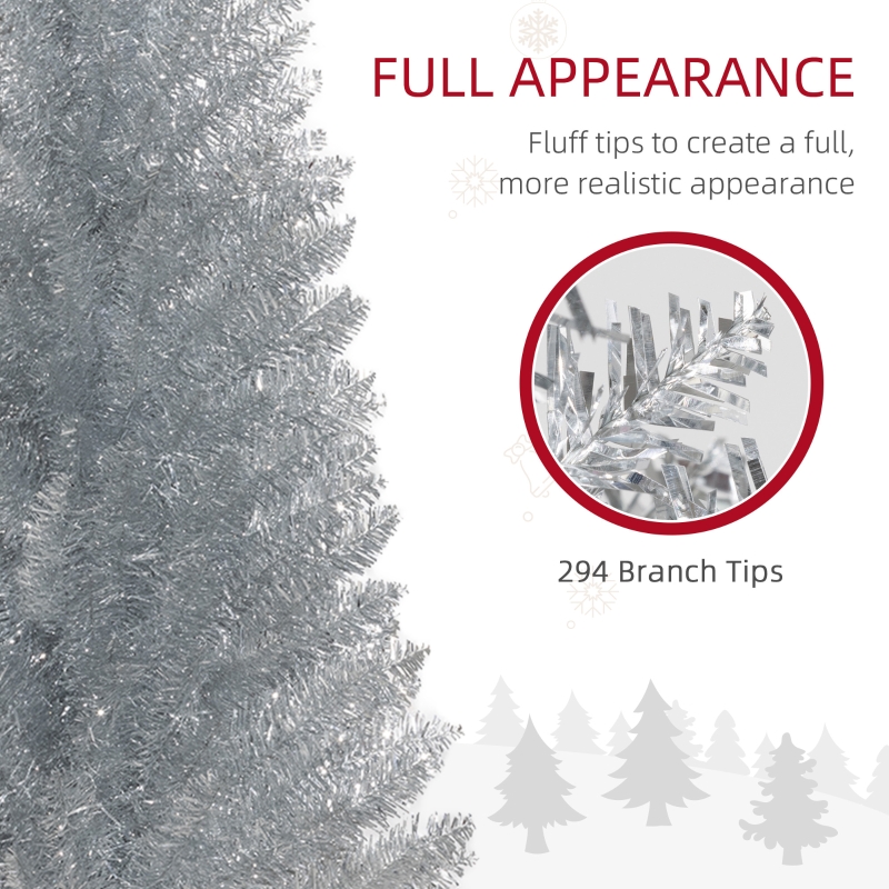 Alvantor Christmas Tree Unlit Pencil with 294 Tips, Slim Holiday Decor 17.75"x17.75"x60" 5ft Silver