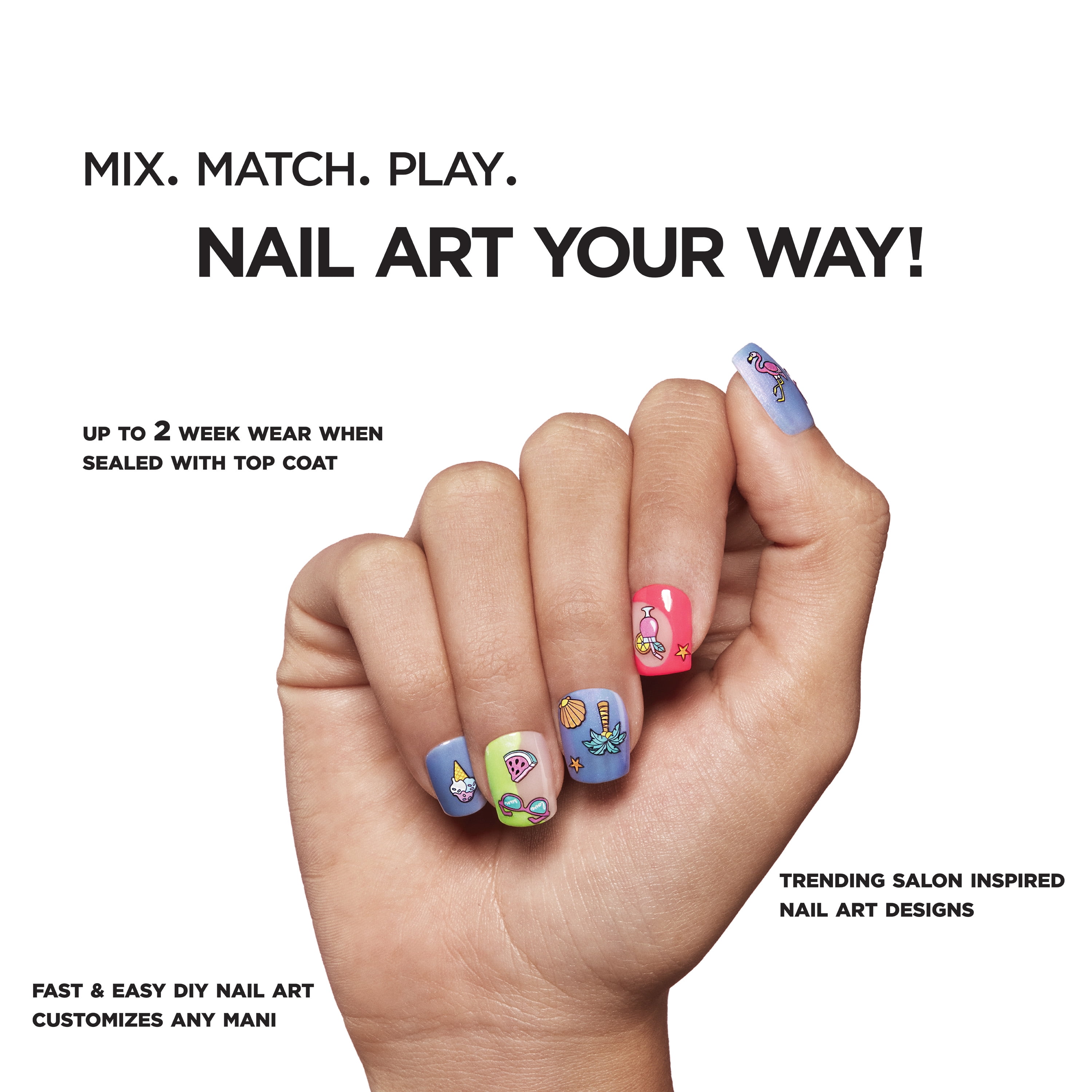 Salon Perfect Nail Art Stickers, Summer Crush, Summertime Design Decals, 1 Sticker Sheet