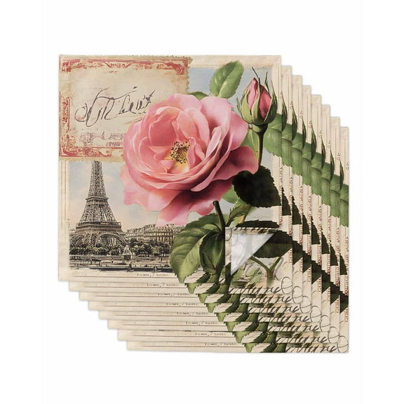 nqOlkjepod Pink Spring Floral Cloth Napkins Set of 8 Reusable Dinner Napkins, Vintage Rose Flower Cocktail Napkin Washable Table Napkins for Wedding/Holiday Party/Baby Shower 20"x20"