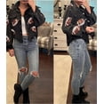 thumbnail image 2 of Veste Courte en Velours Côtelé pour Femmes, Veste de Football à Sequins, Boutons Courts, Ourlet Brut, 2 of 6