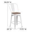 thumbnail image 5 of Flash Furniture 24" High White Metal Counter Height Stool with Back and Wood Seat, 5 of 11