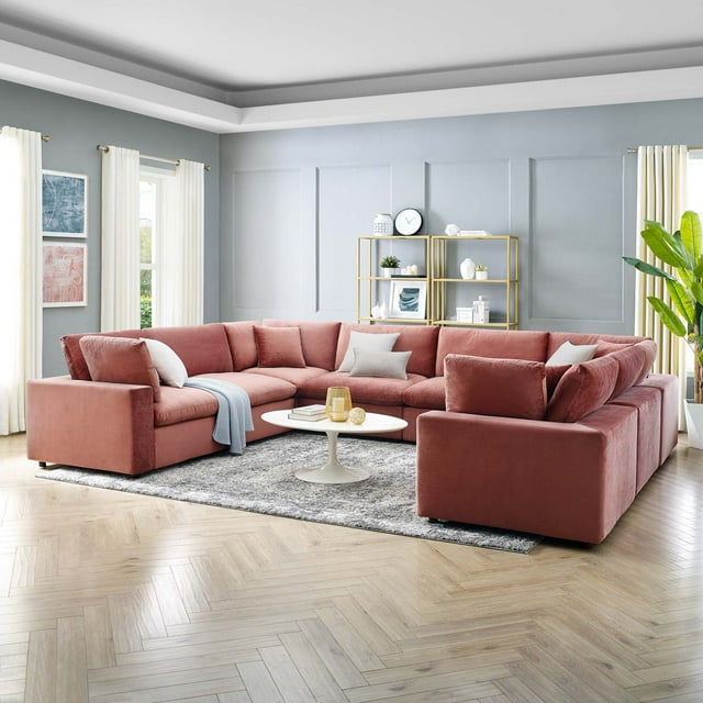 Modway Commix Canapé Sectionnel 8 Pcs Surrempli en Velours de Performance Rempli de Duvet, Couleur Rose Poussiéreux