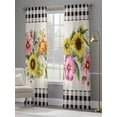 thumbnail image 4 of Spring Floral Sheer Curtains 96 Inch Length 2 Panels Set Window Treatments, Sunflower Black White Plaid Pastoral Rustic Rod Pocket Semi Curtains for Living Room/Bedroom/Kitchen Décor, 104"W x 96"L, 4 of 7