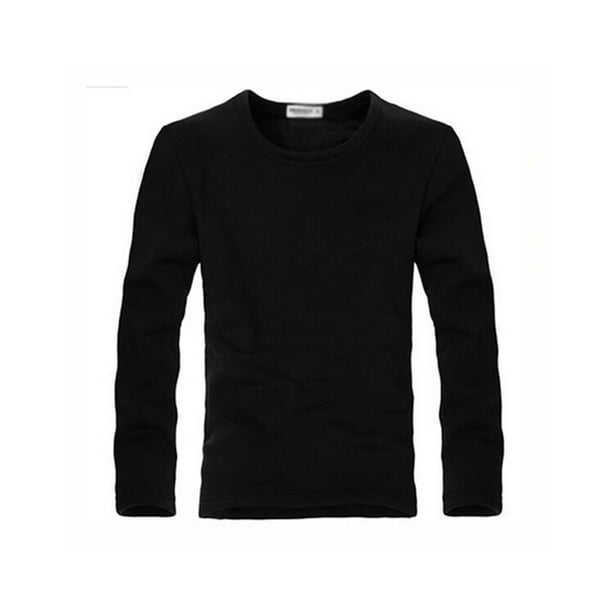 Sonducket Top básico para hombre, ropa interior cálida de manga larga con cuello redondo, Base para clima frío, ropa de Color sólido, Jersey, Camisetas L Negro Tipo 2