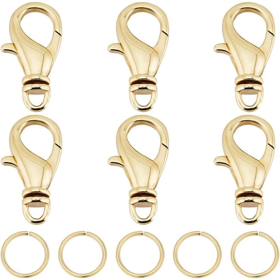 1 Box 6Pcs Swivel Lobster Claw Clasps 18K Gold Plated Jewelry Necklace Clasp Replacement Connector with 20Pcs 7mm Jump Ring for DIY Craft Jewellery Chains Making