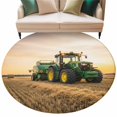 thumbnail image 2 of Farmhouse Washable Round Area Rug 6 ft, Rustic Country Green Bulldozers Realistic Field Sunset, Soft Non Slip Rugs Stain Repellent Indoor Felt Carpet for Living Dining Room Bedroom Home Office, 2 of 9