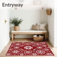 thumbnail image 3 of ODIKA 6'x9' Machine Washable Non-Slip Area Rug, Nordic Knit Inspired Snowflake Patchwork with and Festive Details High Traffic Rug with Pad, Red, 629525, 3 of 8