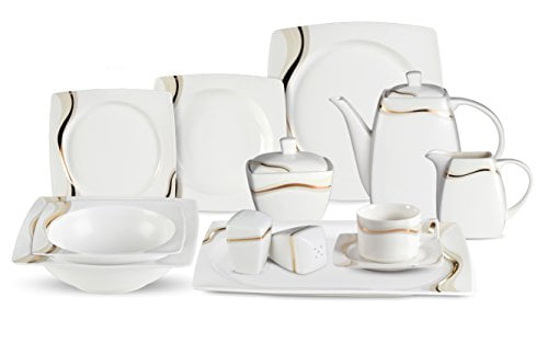 57 Piece Dinnerware Set-Bone China Service for 8-Dora by Lorren Home Trends