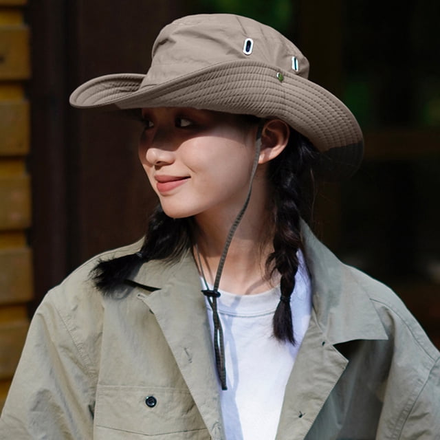 YAOBAMM Sun Hat Men Hat Wide Brim Adjustable Windproof Rope Quick Drying Casual Protection Solid Color Outdoor Visor Fisherman Hat