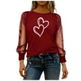 thumbnail image 4 of Dgankt Long Sleeve Shirts for Women Valentines Day's Shirt Round Neck Sheer Mesh Print Womens Tops,Sizes S-2XL, 4 of 7