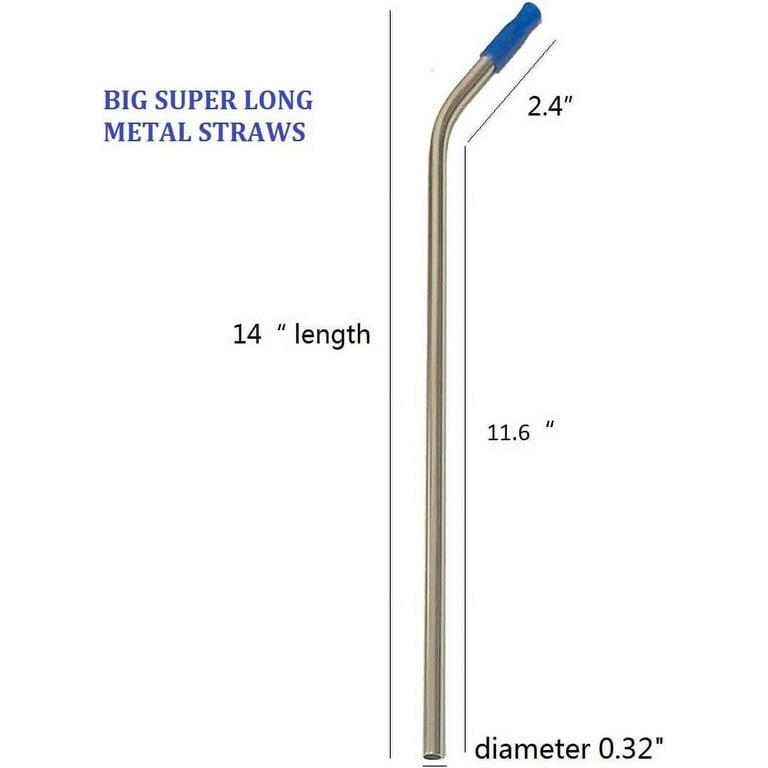 14 Inch Stainless Steel Straws, 4pcs Ultra Long Reusable 0.32 (8mm) Big  Wide Metal Straws for 100oz Tumblers with Silicone Tips and Cleaning Brush  