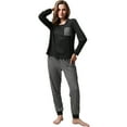 thumbnail image 4 of MecTo Women Pajamas Sets, Lady Paid Jogger Pants Long-Sleeved PJ, Black, 2 piece, Size M, 4 of 10