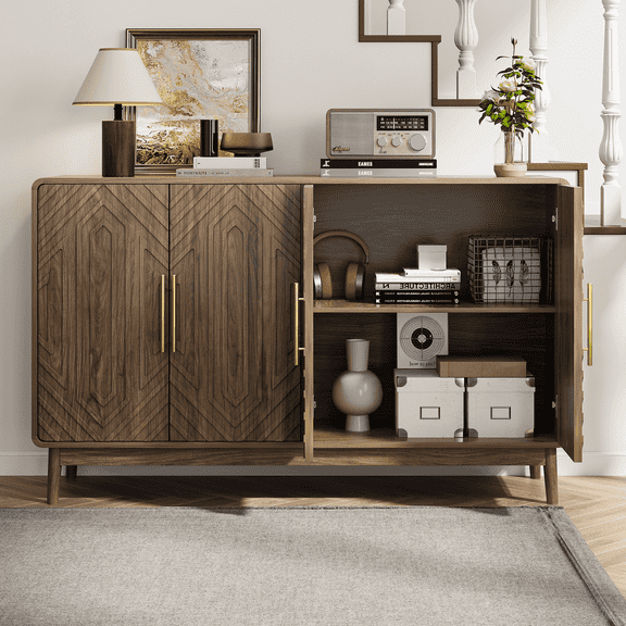 Algherohein Sideboard Buffet Cabinet with Storage,Cabinet with Doors and Adjustable Shelves,Walnut