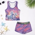 thumbnail image 5 of COEQINE Girls Tankini Swimsuit 2 Piece for Kids Ages 12-13 with Removable Pads Printed Bathing Suits for Big Kid Preteen Soft Crewneck Tank Top and Swim Shorts, Horse Dreamy Sky, 5 of 8
