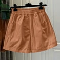thumbnail image 4 of QUNYINEY Womens Shorts Brown Casual High Waist Bermuda Shorts Cotton Loose Wide Leg Elastic Waist Shorts, 4 of 6