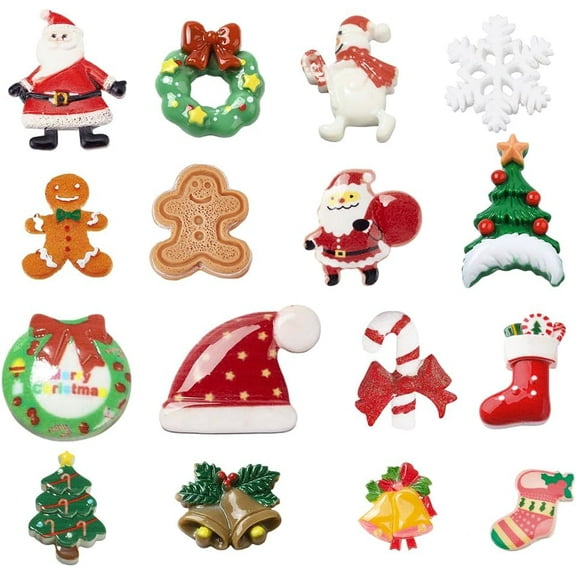 Christmas Cabochons Flatback Christmas Resin Embellishments Santa Claus Snowman Jingle Bells for DIY Christmas Decorations Gingerbread Scrapbooking Snowman Xmas Gift Box Decor