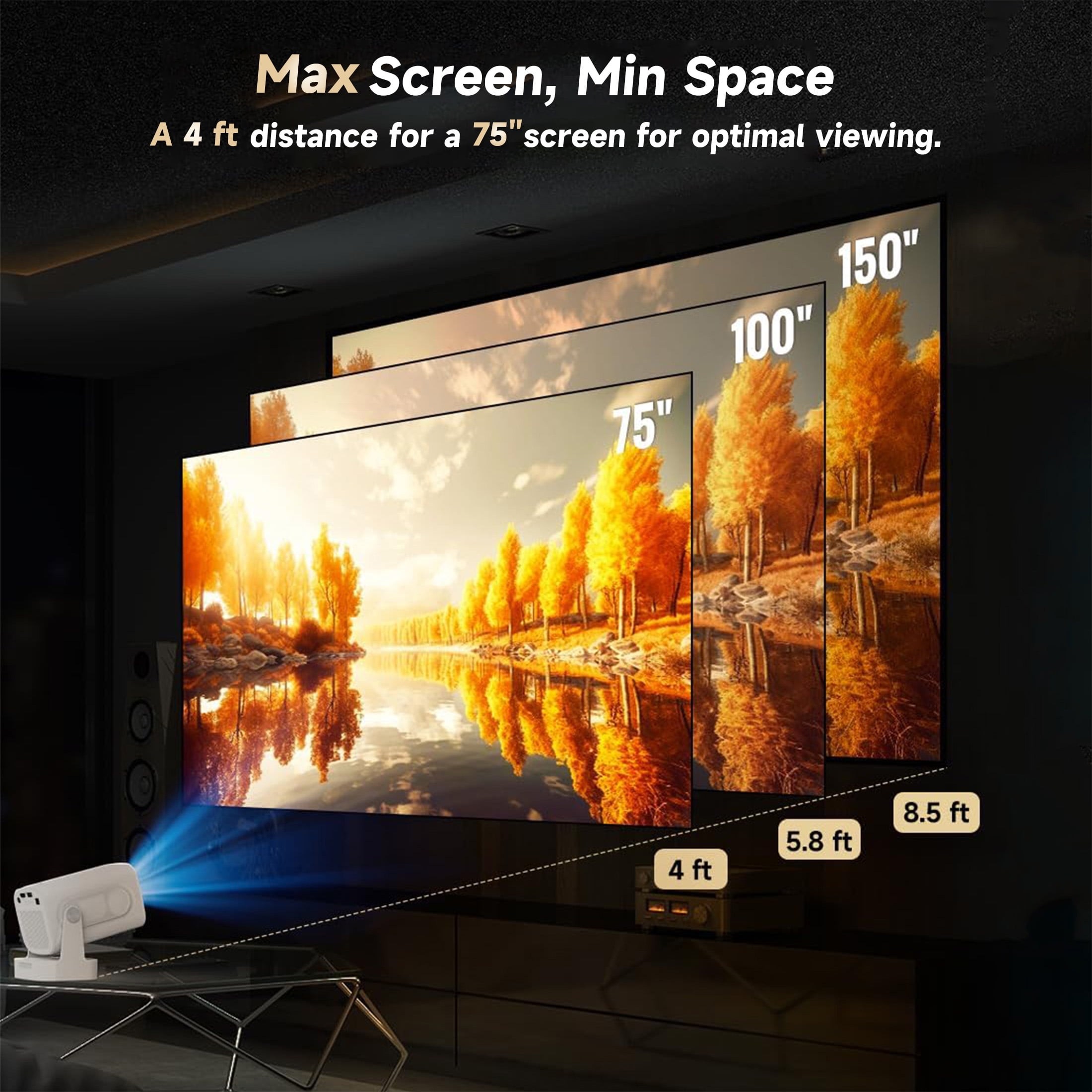BDQ 2.4G+5G WiFi Bluetooth 4K Support Native 1080P, 240ANSI LM,Full HD Movie Projector, LCD Technology 130" Display Home Theater.