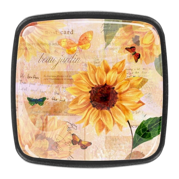 4 Pcs Square Cabinet Handle Cupboard Knob Drawer Pulls Handle Sunflower Drawer Knobs with Screws Furniture Decoration