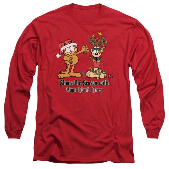 Garfield Share The Season Long Sleeve Adult 18/1 T-Shirt Red