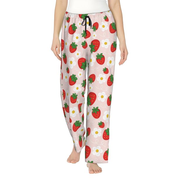 Balery Strawberry Floral Pantalones de pijama para mujer, pijamas ultraligeros, pantalones de estar por casa-Medium