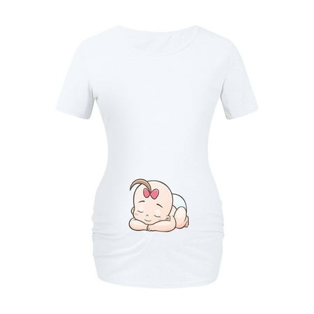 

Maternity Summer Short Sleeve T-shirt Cute Letter Print Solid Color Round Neck T-shirt Casual Loose Pregnant Women s Nursing Top
