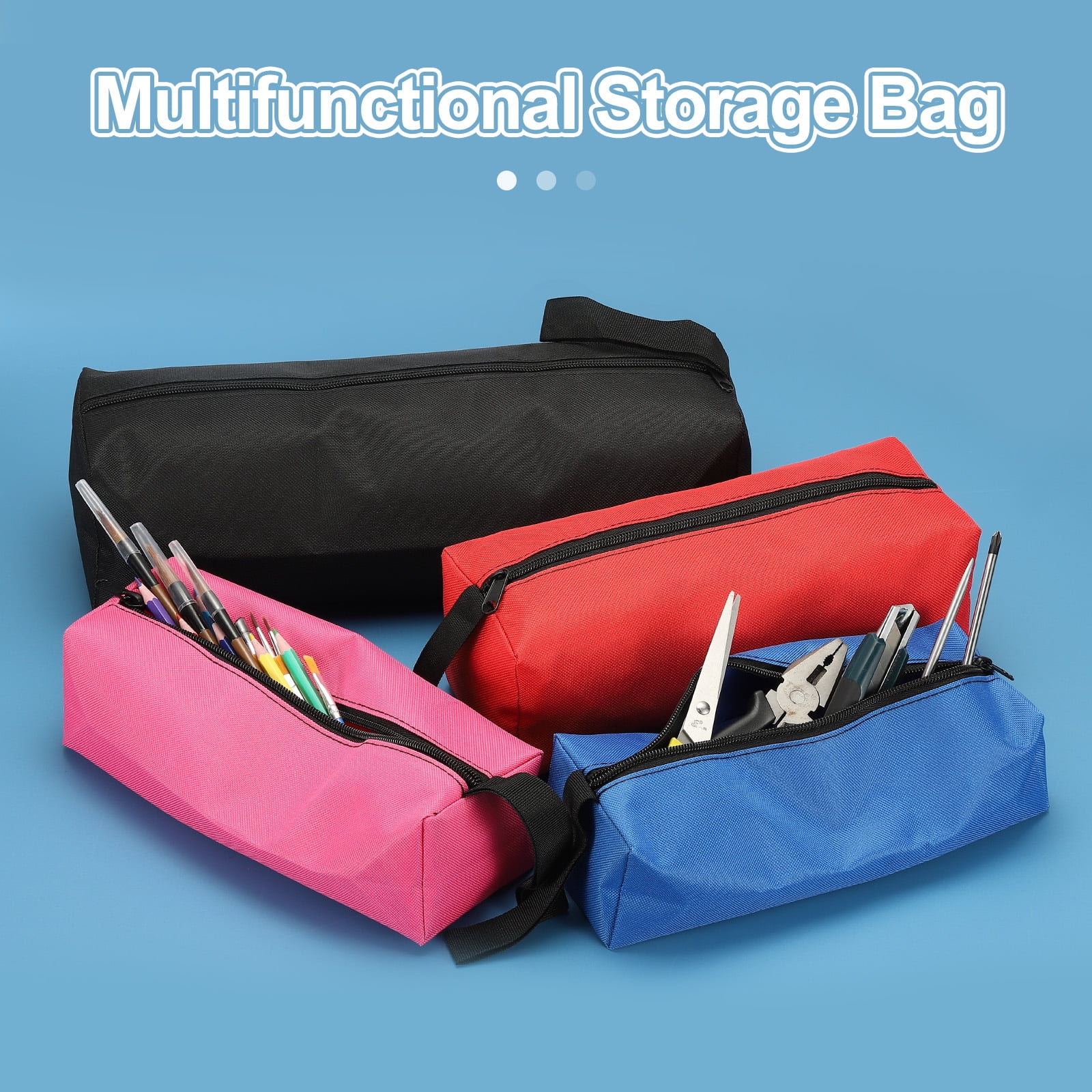 Uxcell 6pcs Zipper Utility Tool Bag 9.8x3.3x2.8 Inch Multi-purpose Oxford Cloth Tote Tool Pouch Small Organize Bags, 6 Color