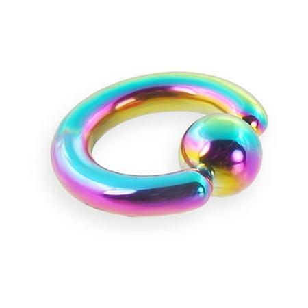 Rainbow Titanium Anodized - Titanium Anodized Rainbow Captive Bead Ring, 6 Ga