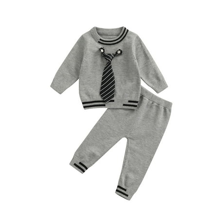 

Bagilaanoe 2pcs Newborn Baby Boys Long Pants Set Long Sleeve Knitted Sweater Tops + Trousers 3M 6M 9M 12M Infant Fall Winter Gentleman Outfits