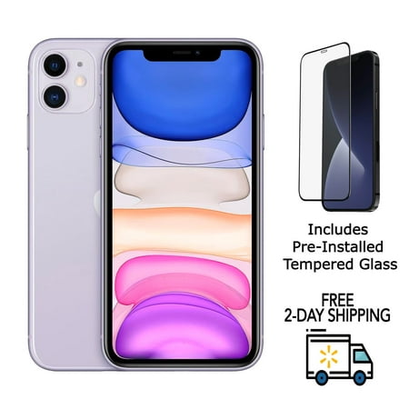 Restored Apple iPhone 11 A2111 (Fully Unlocked) 128GB Purple (Grade A+) w/ Pre-Installed Tempered Glass