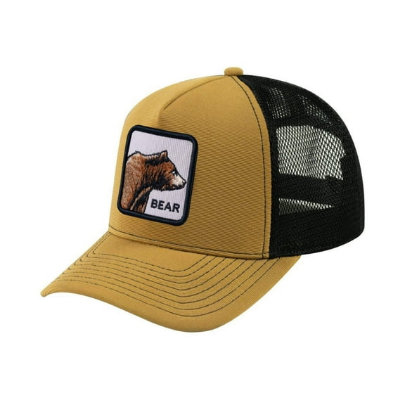 Unisex V2 Embroidered The Bear, 5-Panel Trucker Hat, Light Brown/Black, Adjustable Fit