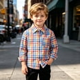 thumbnail image 5 of LJEFF Little Boys Light Grid Plaid Button Shirt, Loose Pocket Chest Soft Gift Kids Casual Top Multicolor Size 5-6, 5 of 9