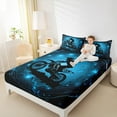thumbnail image 5 of Feelyou Motorcycle Dirt Bike Twin Sheet Sets, Extreme Speed Sport Twin Fitted Sheet, Neon Cyan Honeycomb Flat Sheet, Ultra Soft Bedroom Decor, 3-Piece, 5 of 8