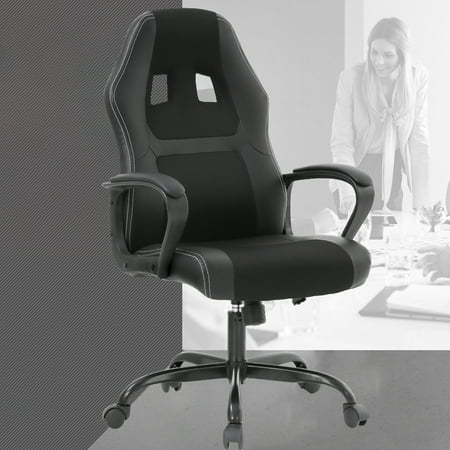 Buy Leather Swivel Chair Gaming Chair Office Desk Gaming Chair Racing Ergonomic Computer Chair With Lumbar Support Mesh Seat Metal Swivel Rolling Chair Executive PU Leather Chair For Women, Men(Black) ()