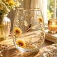 thumbnail image 3 of Bee Garden Morning Bliss Glass Tea Cup, Embossed Bee Sunflower Clear Glass Mug, Decorative Tea and Coffee Cups with Gold Rim for Hot and Cold Drinks, Unique Gift for Plant & Nature Lovers, 3 of 8