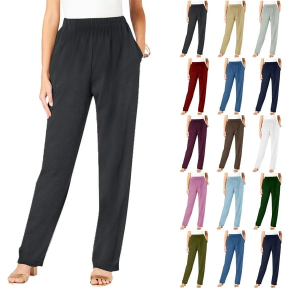 Womens Sweatpants Fleece Sweat Pants for Womens Straight Legs Winter Sweatpants Ndbuld Fall Fashion Women Casual Comfortable Pure Colour Elastic Waist Pocket Full Length Pants Black 5XL