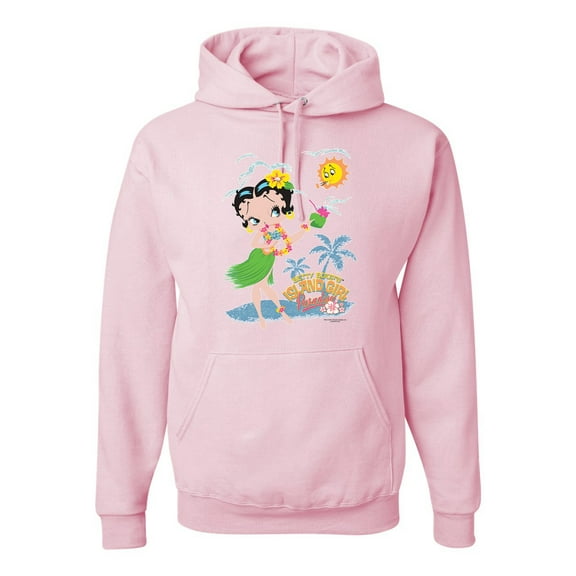 Wild Bobby, Betty Boop Island Girl Paradise Betty Boop Unisex Hoodie Sweatshirt, Light Pink, X-Large