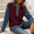 thumbnail image 6 of QATAINLAV Lapel Collar Long Sleeve Henley Shirt for Woman Turn Up Cuffs Waffle Knit Sweatshirt Going Out Tops, 6 of 10