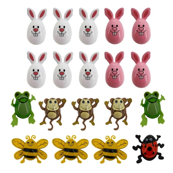 Fillable Plastic Easter Egg 19 Pack 3D Animal Figural 2.25 inch Character Easter Bunny Bee Monkey Frog Ladybug Hunt Party
