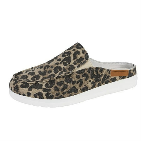 

Women s Casual Canvas Shoes Half Wrapped Slippers Summer Slip-on Walking Shoes 37 Leopard Print