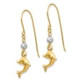 thumbnail image 2 of Real 14kt Two Toned Puffed Dolphin Shepherd Hook Earrings; for Adults and Teens; for Women and Men, 2 of 3