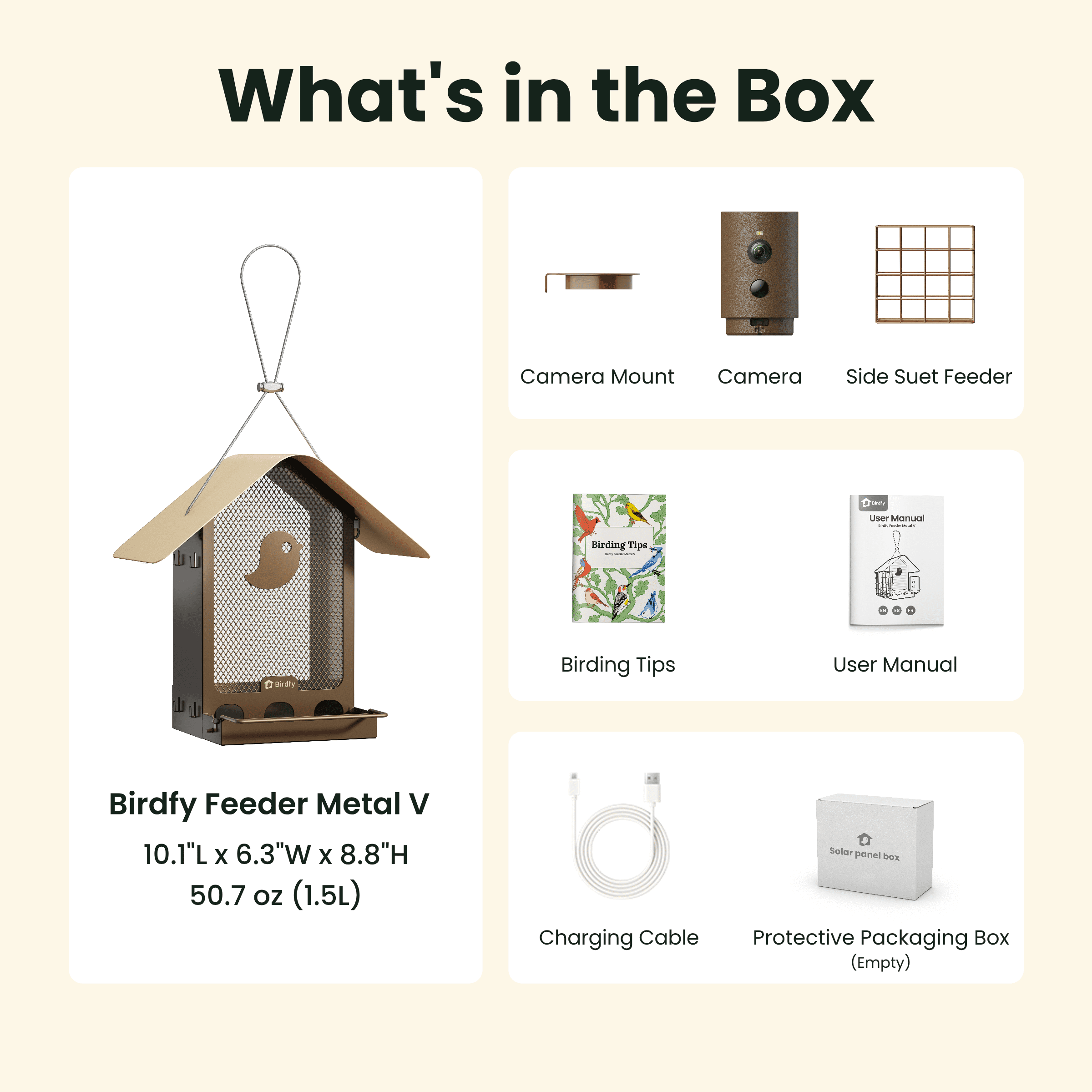 Birdfy Smart Bird Feeder with Camera, 1080P HD 60FPS Video, AI Bird Identification Lifetime Free, Night Vision, Metal Bird Feeder, Gift for Bird Lovers, Metal V AI