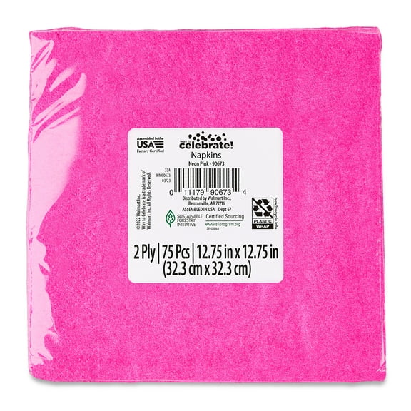 6.5" x 6.5" Disposable Neon Pink Paper Napkins, 75 Count, by Way To Celebrate