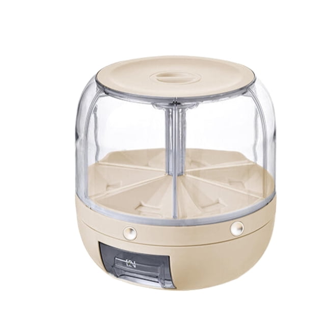 Gkeoshab Food Storage Rice Dispenser Grain Storage Container Dispenser 360°Rotation & One Click Output Grain Container With 6 Compartments Kitchen Household Cereal Dispenser For Small Grains