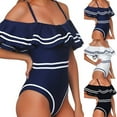 thumbnail image 1 of Neinkie Women's One Piece Swimsuit Vintage Off Shoulder Ruffled Bathing Suits, 1 of 7