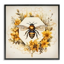 Stupell Industries Hexagon Bee Wreath Animals & Insects Painting Black Framed Art Print Wall Art, 12 x 12